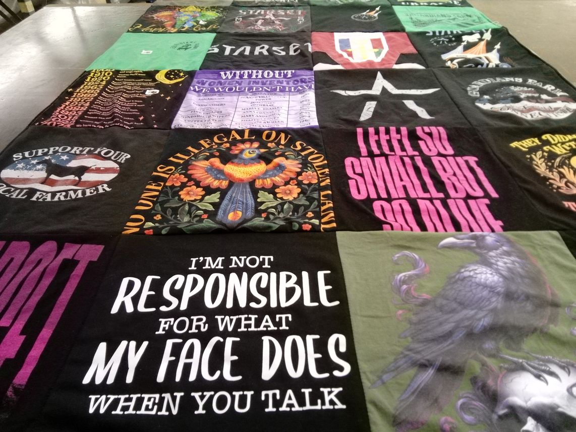 T-shirt quilt with farming, nature themes by Meredith from CT