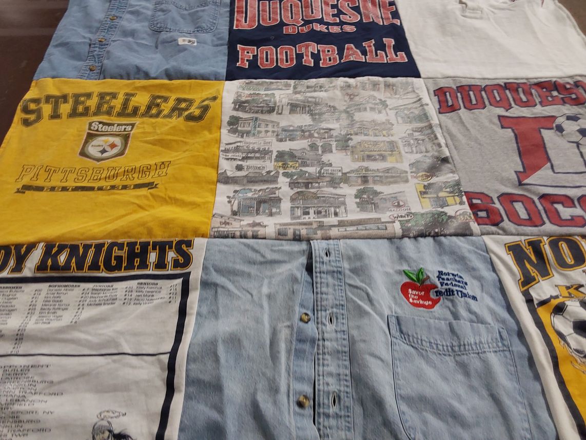 T-shirt quilt featuring duquesne university football, pittsburgh steelers by Christy from PA