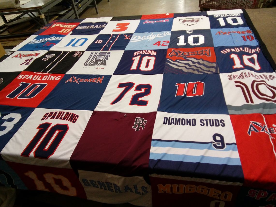 T-shirt quilt with sports, baseball themes by Stephanie from NJ