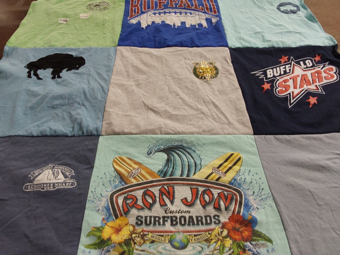 T-shirt quilt with surfing, sports themes by Pamela from FL