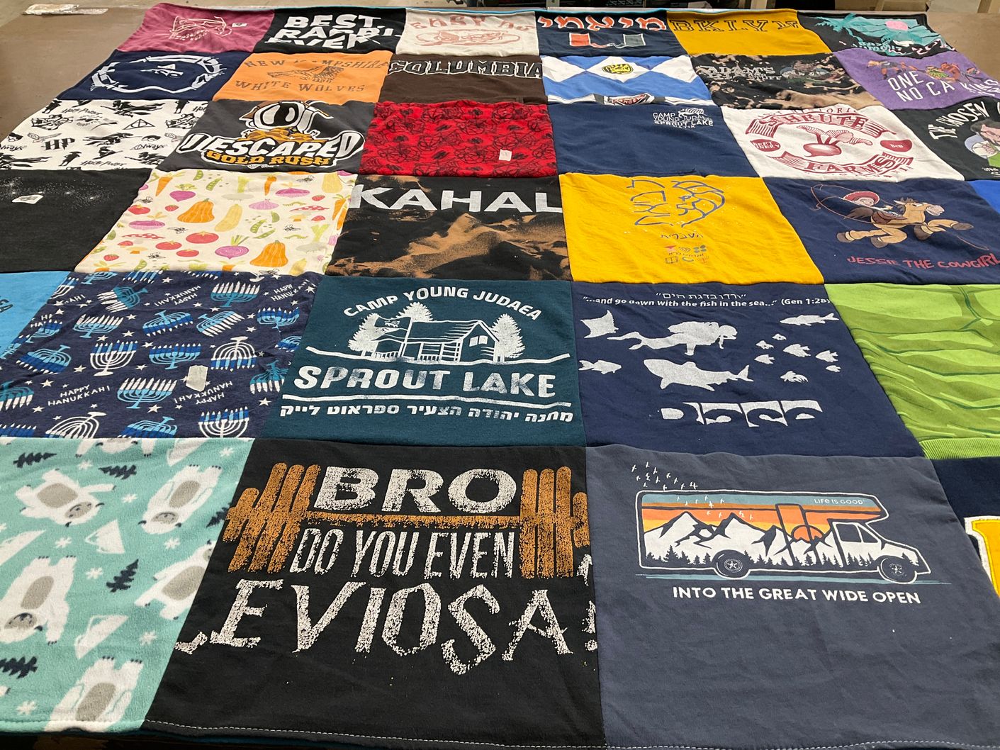 T-shirt quilt with judaism, camping themes by Jessie from KY