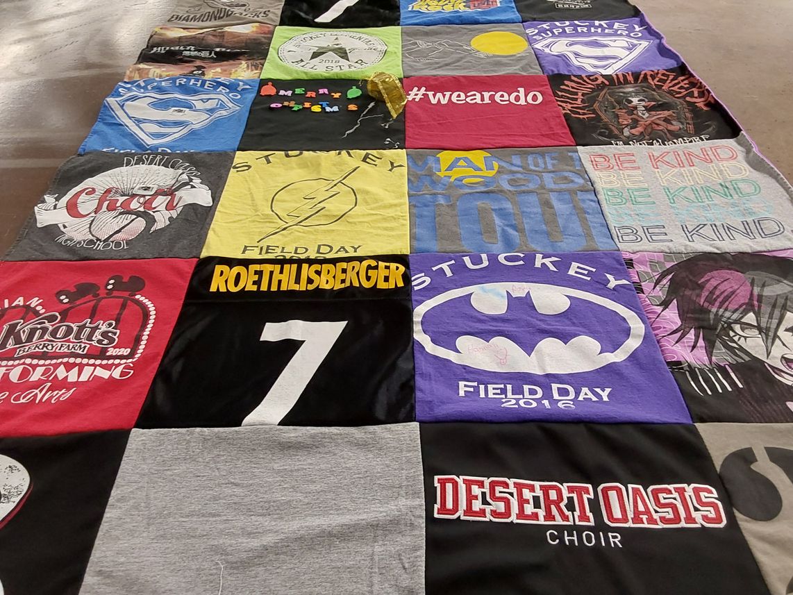 T-shirt quilt from desert oasis high school, stuckey middle school by Sharon from NV