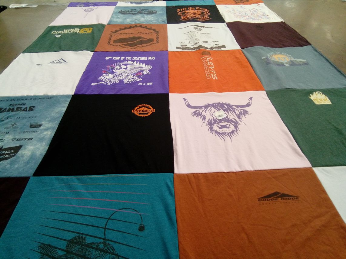 T-shirt quilt with cycling, outdoor activities themes by james from CA