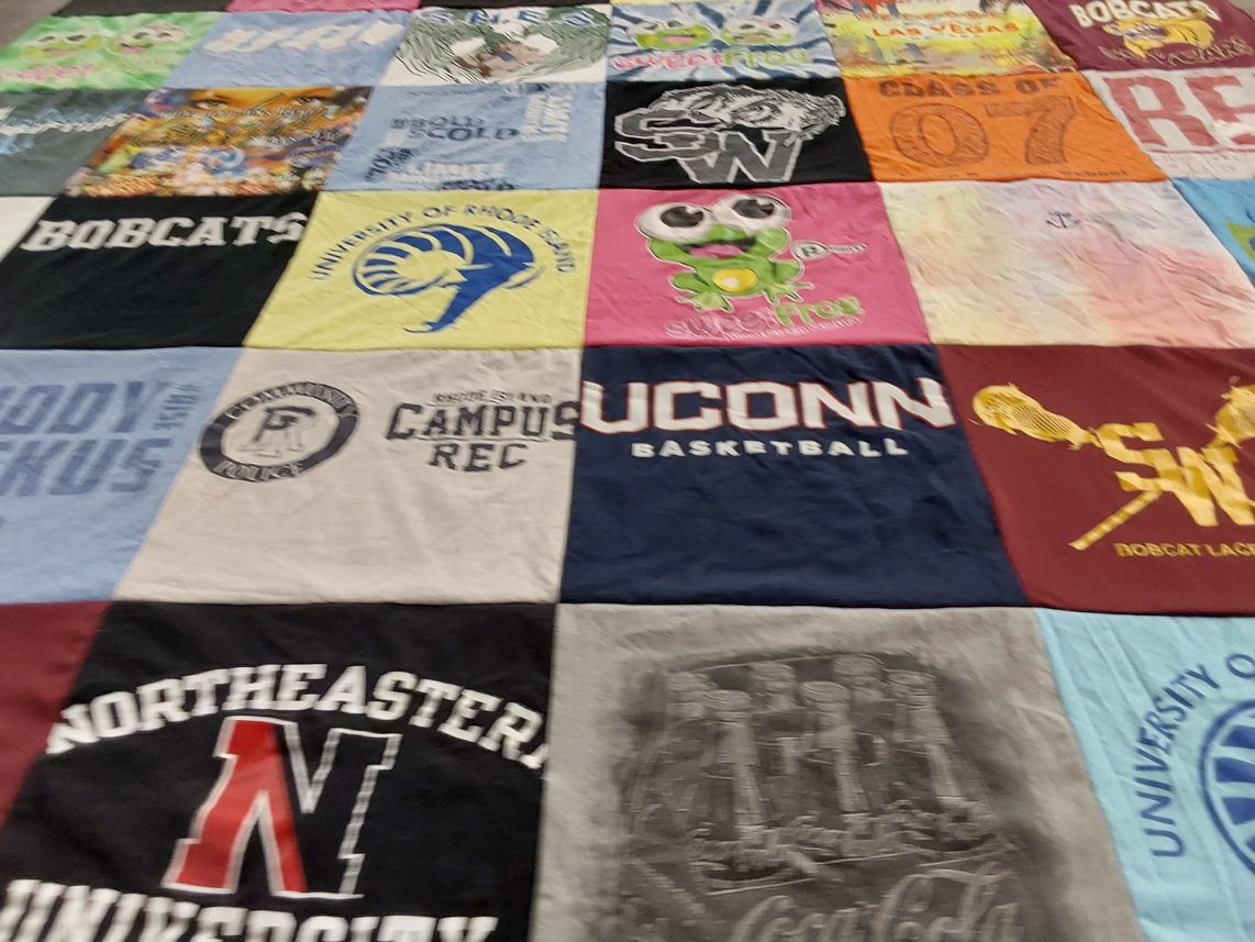 T-shirt quilt from university of rhode island, university of connecticut by Richard from CT