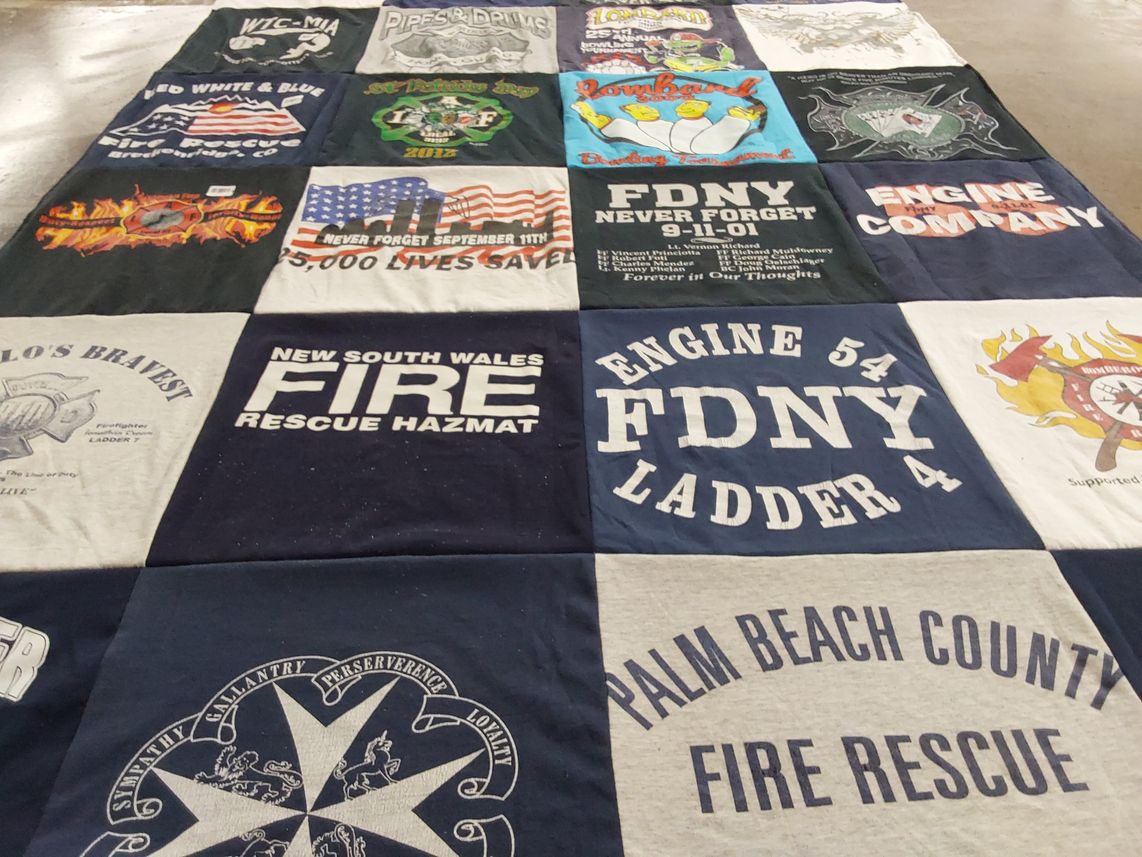 T-shirt quilt with firefighting, rescue operations themes by James from IL