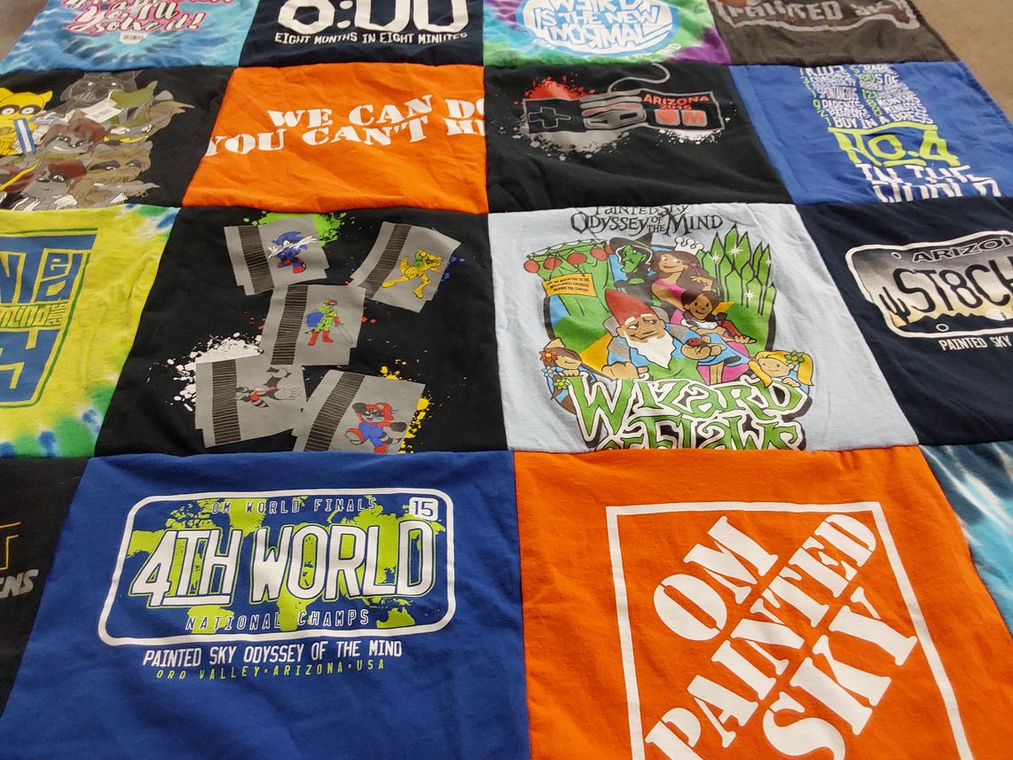 T-shirt quilt from painted sky odyssey of the mind by Tracy from AZ