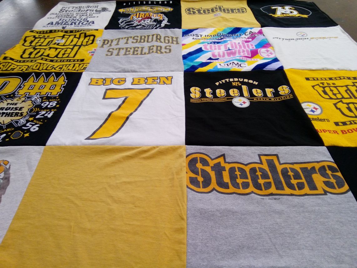 T-shirt quilt featuring pittsburgh steelers, pittsburgh pirates by Jennifer from AZ
