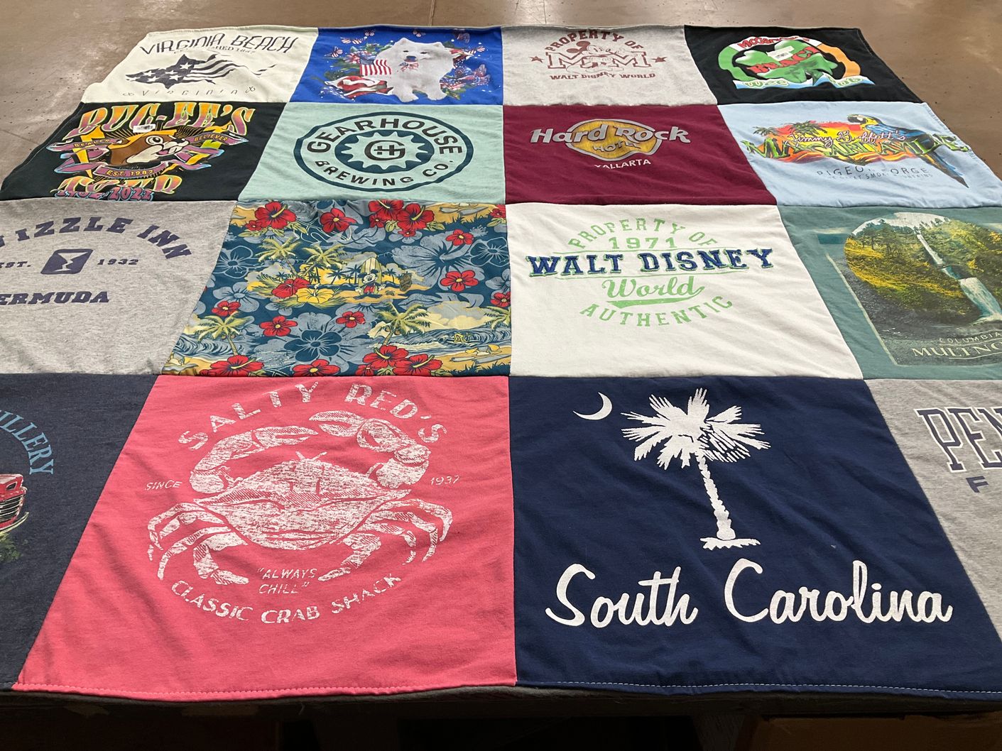 T-shirt quilt with travel, food themes by Janet from PA