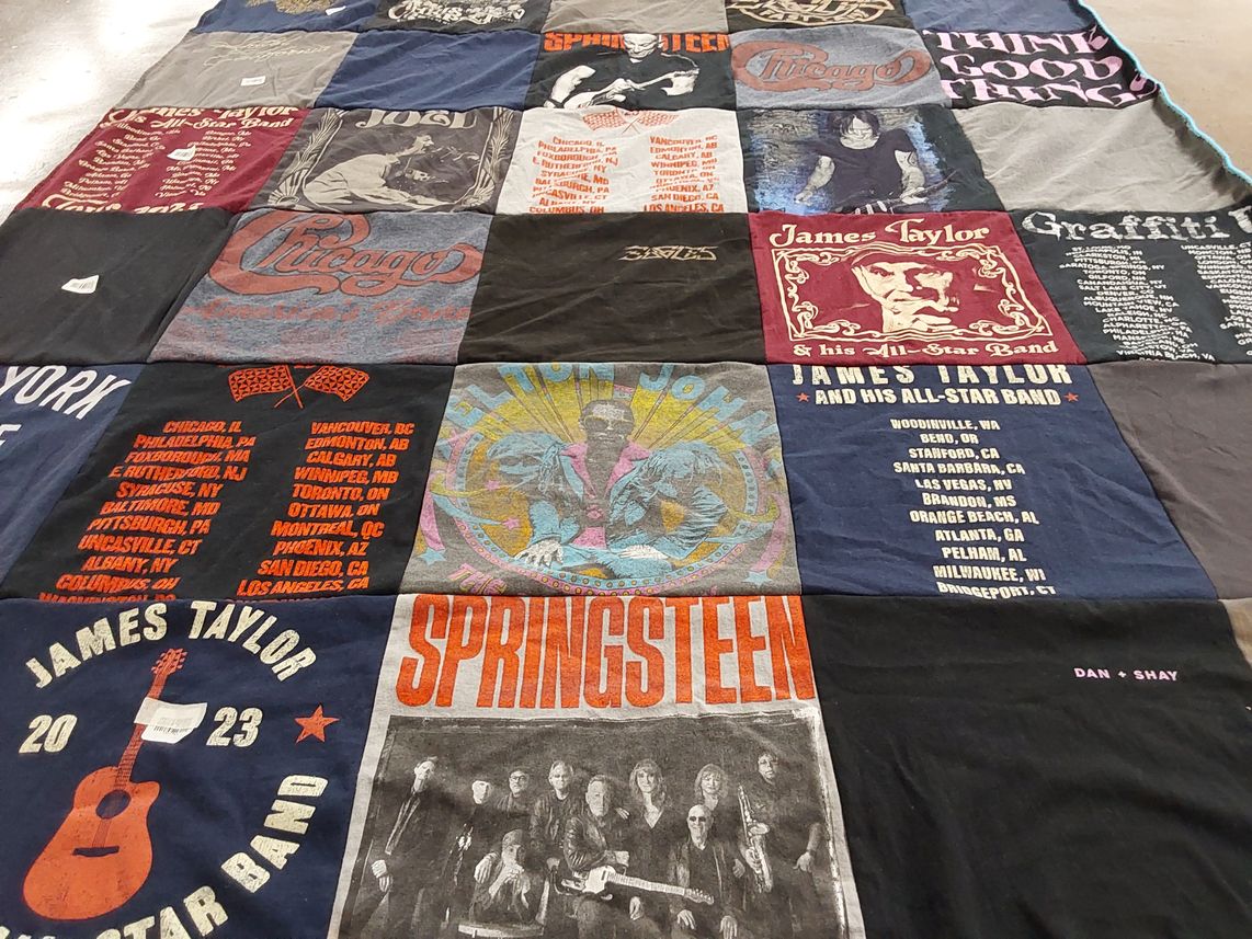 T-shirt quilt with music, concerts themes by Tara from NJ