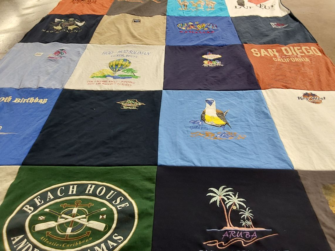 T-shirt quilt with travel, beaches themes by Pamela from FL