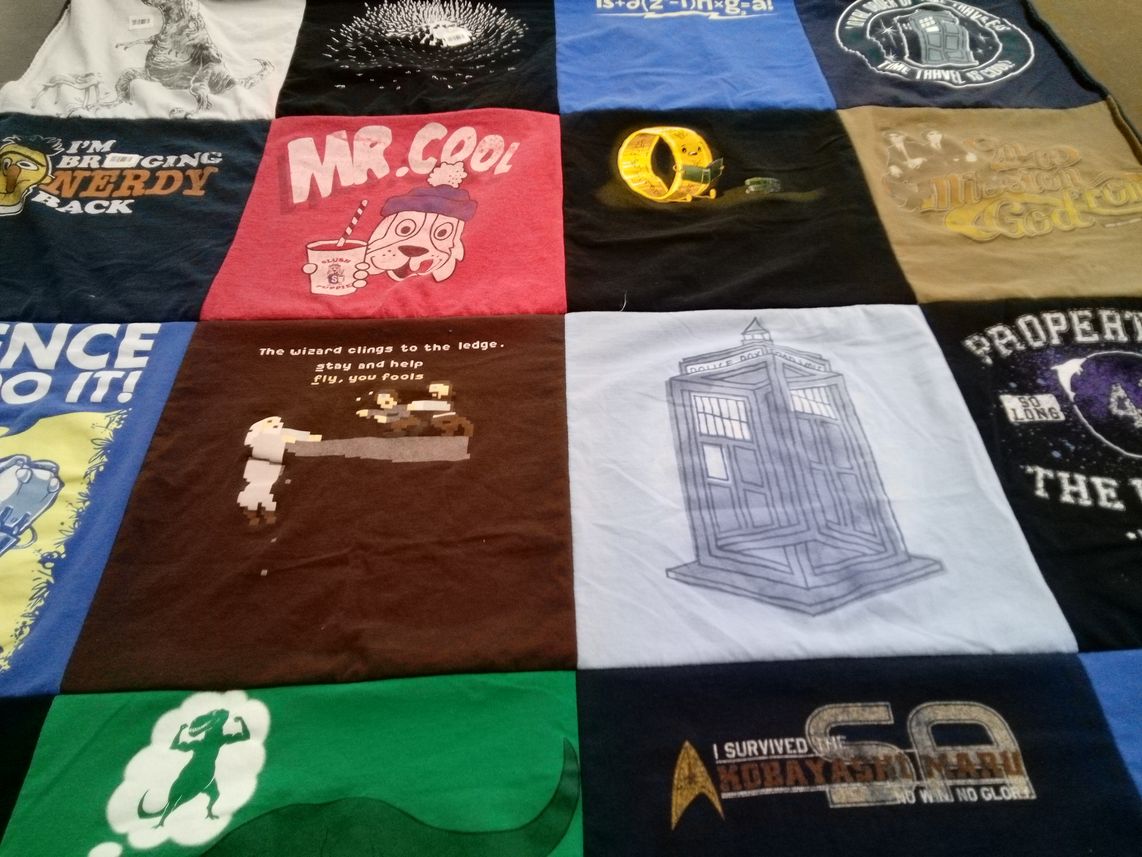 T-shirt quilt with nerdy culture, science fiction themes by Youth from IN