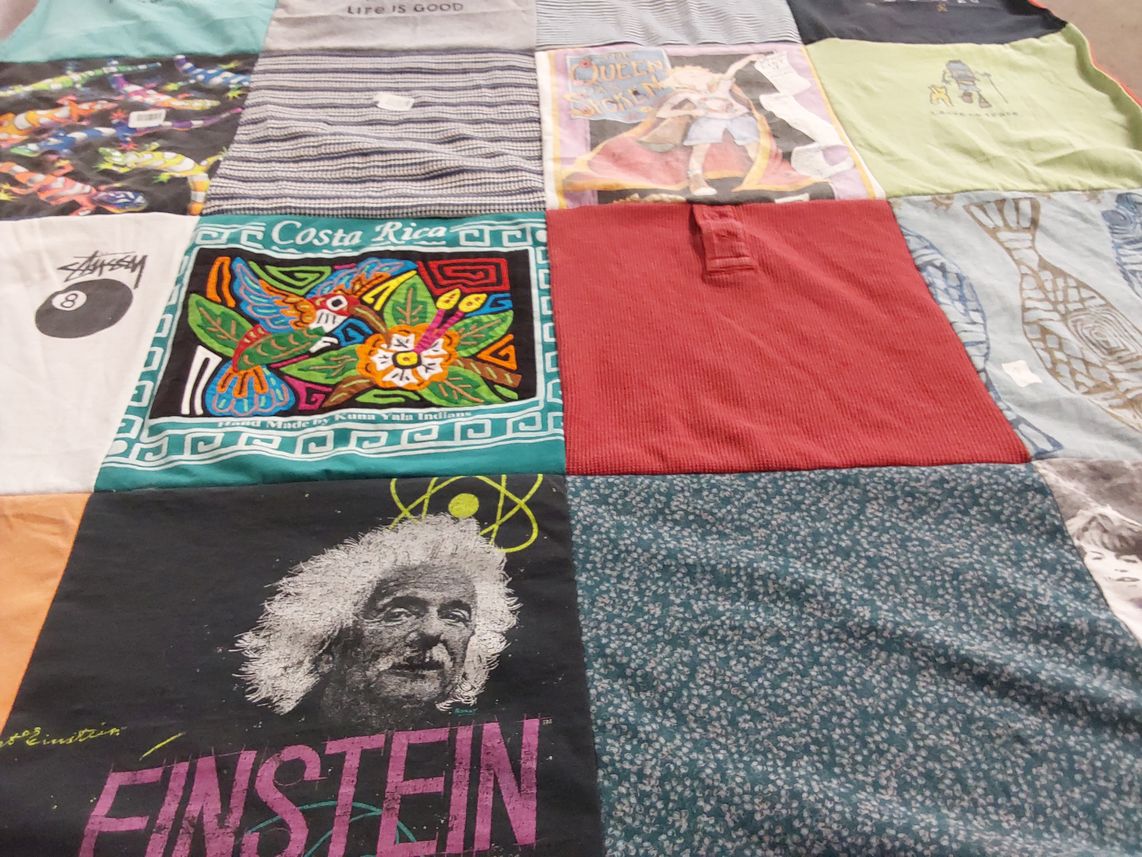 T-shirt quilt with colorful art, travel themes by matt from CA