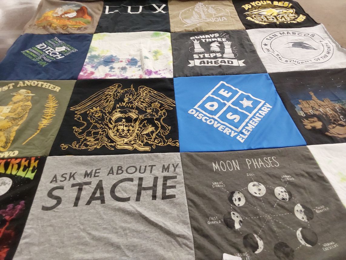 T-shirt quilt from discovery elementary school, san marcos high school by Nicolina from CA