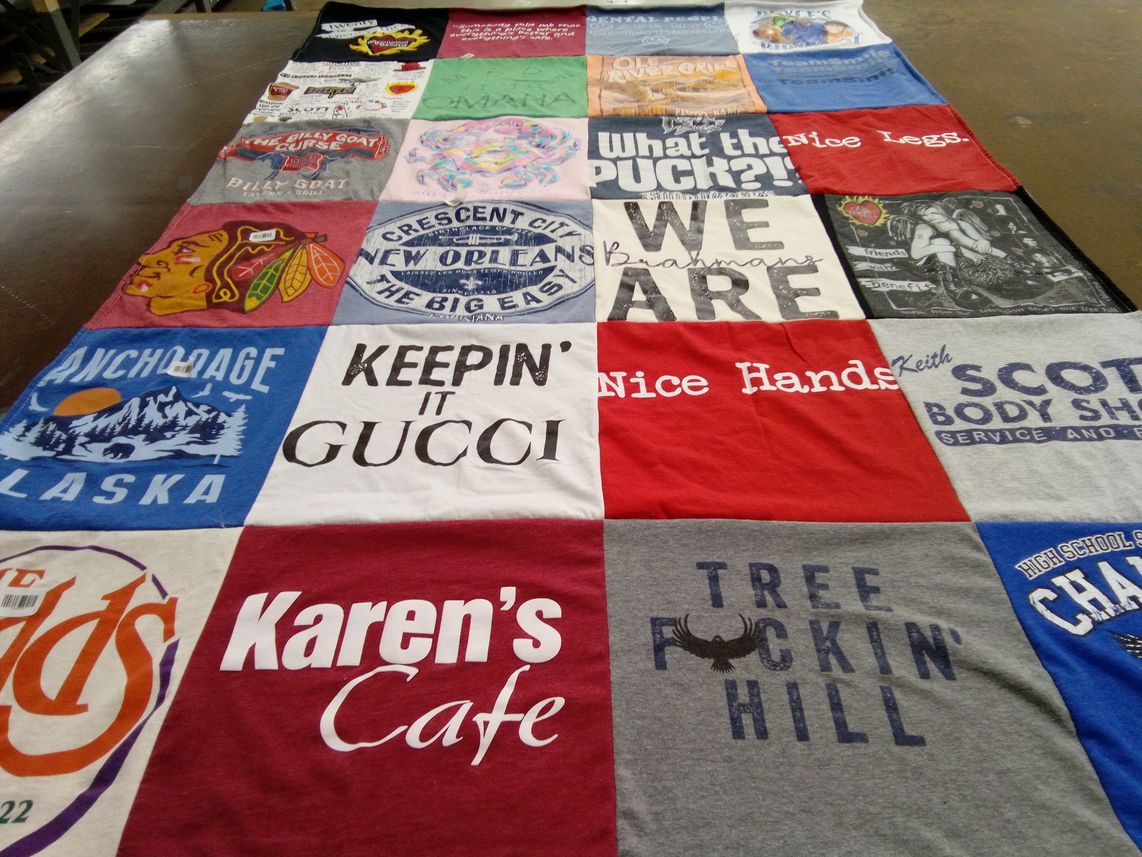 T-shirt quilt with food, sports themes by Vanessa from IL