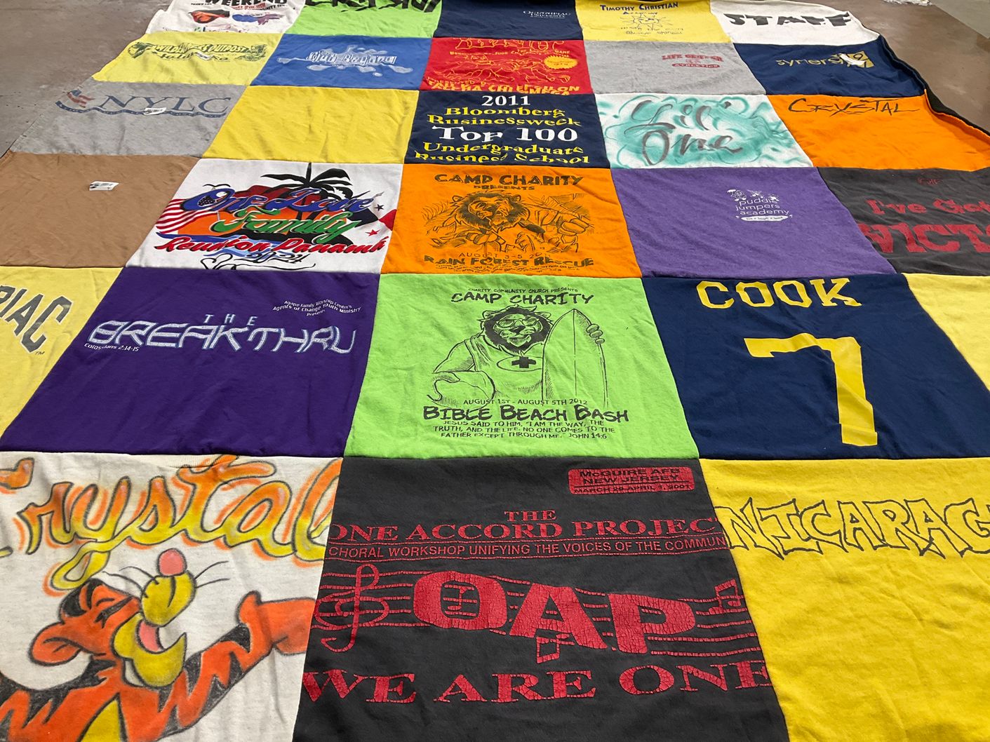 T-shirt quilt from piac, bloomberg undergraduate school by Crystal from NJ