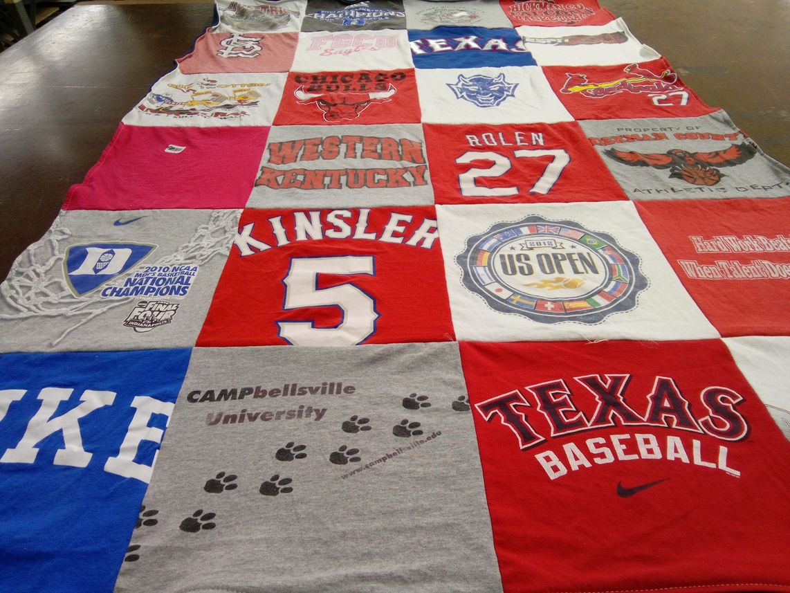 T-shirt quilt featuring texas baseball team by Ella from KY