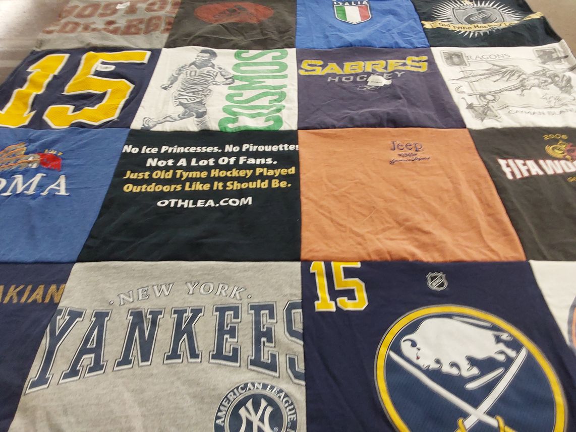 T-shirt quilt featuring new york yankees, buffalo sabres by Mike from NY