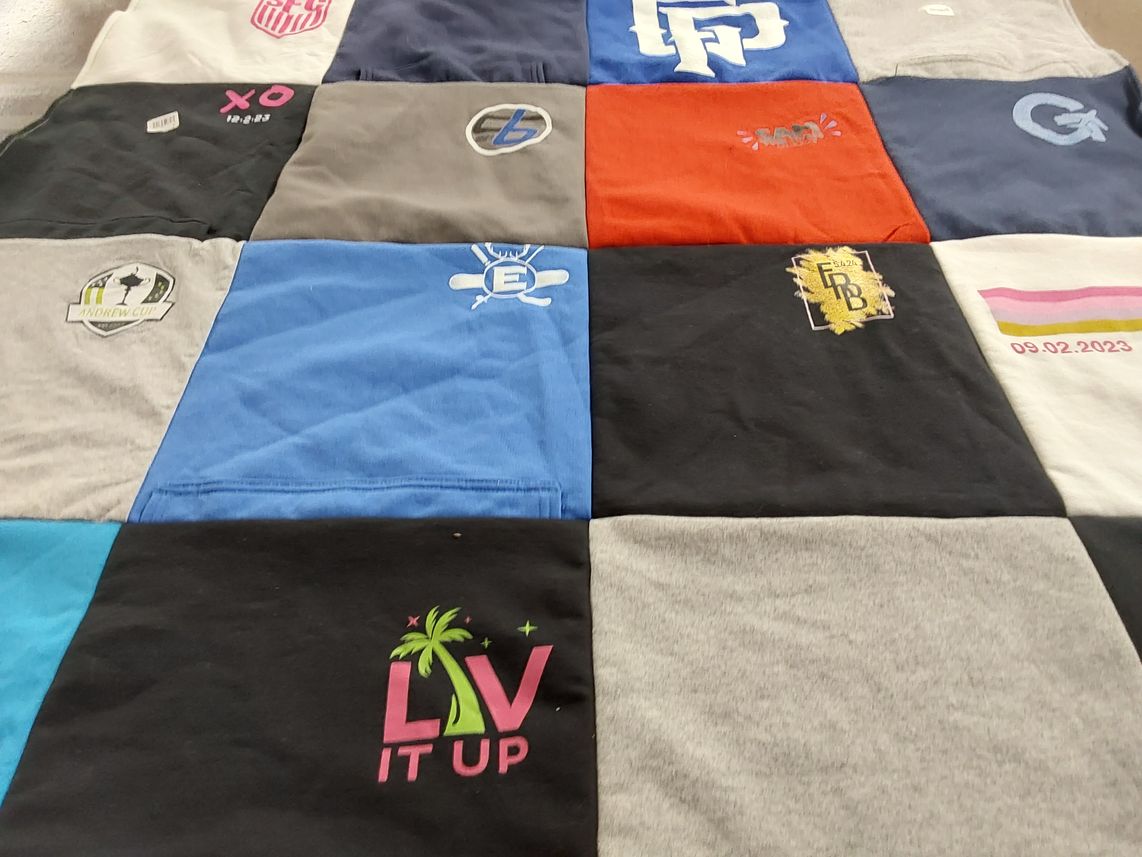 T-shirt quilt with soccer, sports themes by Alysa from MO