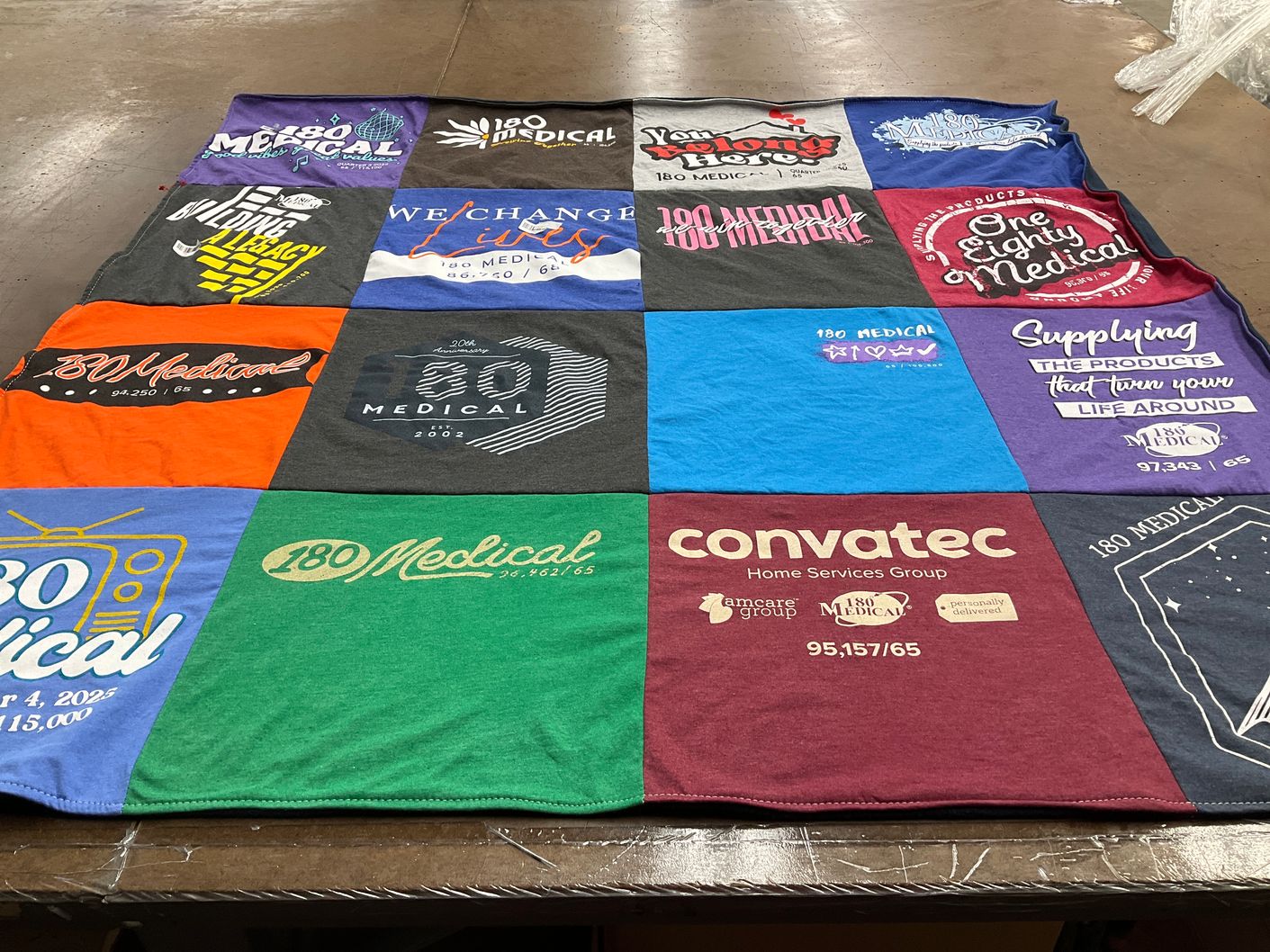 T-shirt quilt with healthcare, medical products themes by Lindsay from NC