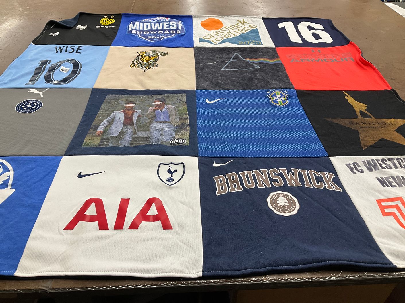 T-shirt quilt featuring tottenham hotspur, brunswick school by Ellie from CT