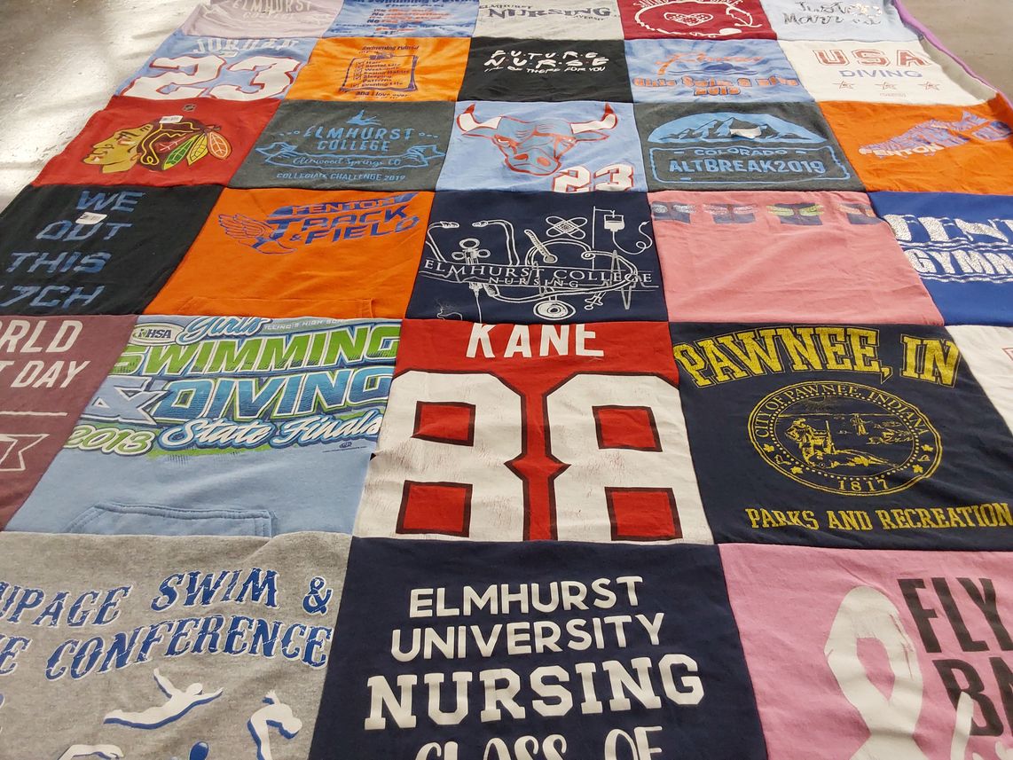 T-shirt quilt from elmhurst college by Susan from IL