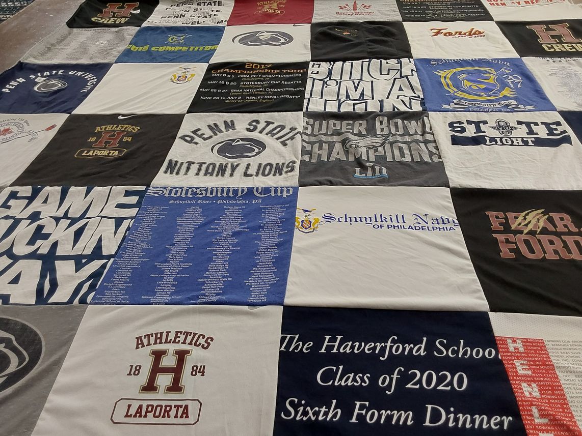 T-shirt quilt from penn state university, haverford school by Halina from PA