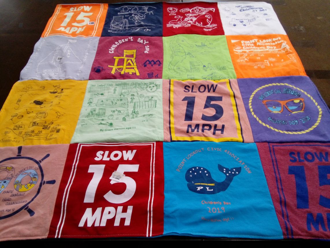 T-shirt quilt with children's activities, community events themes by Timothy from NY