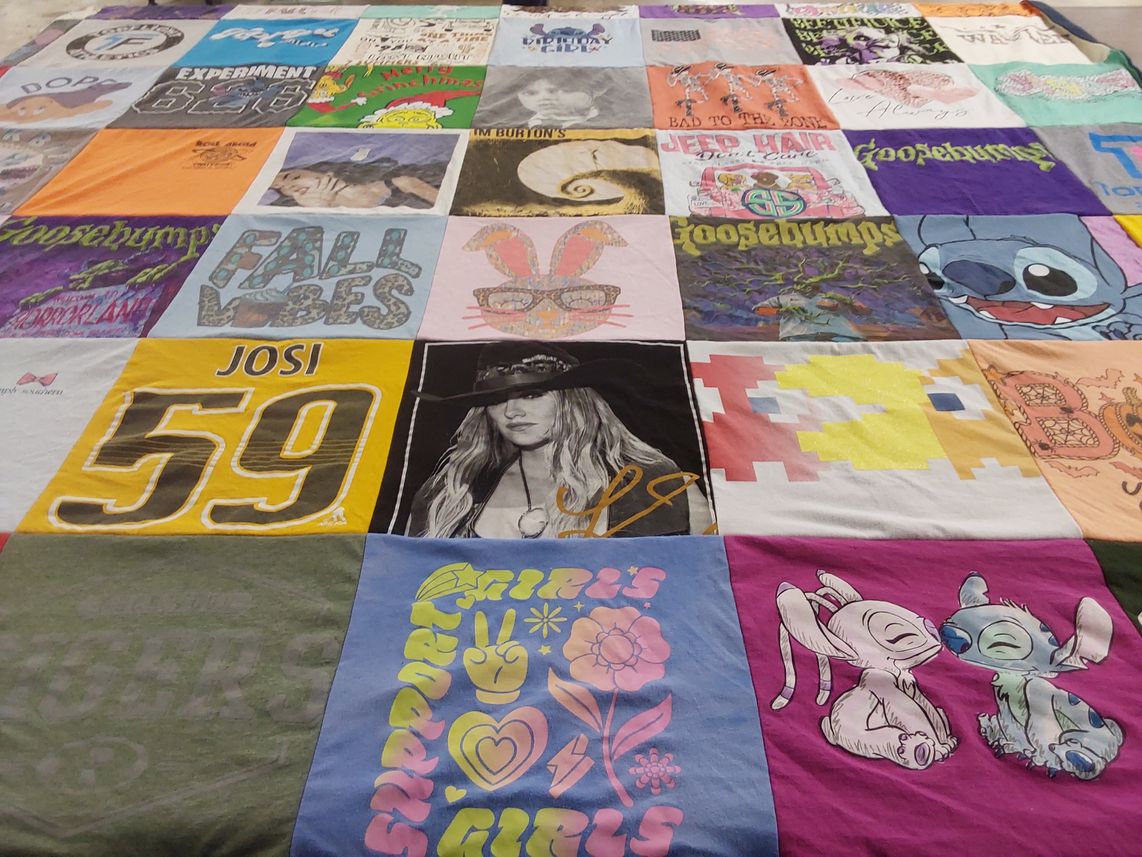 T-shirt quilt with horror, fantasy themes by Kathy from TN