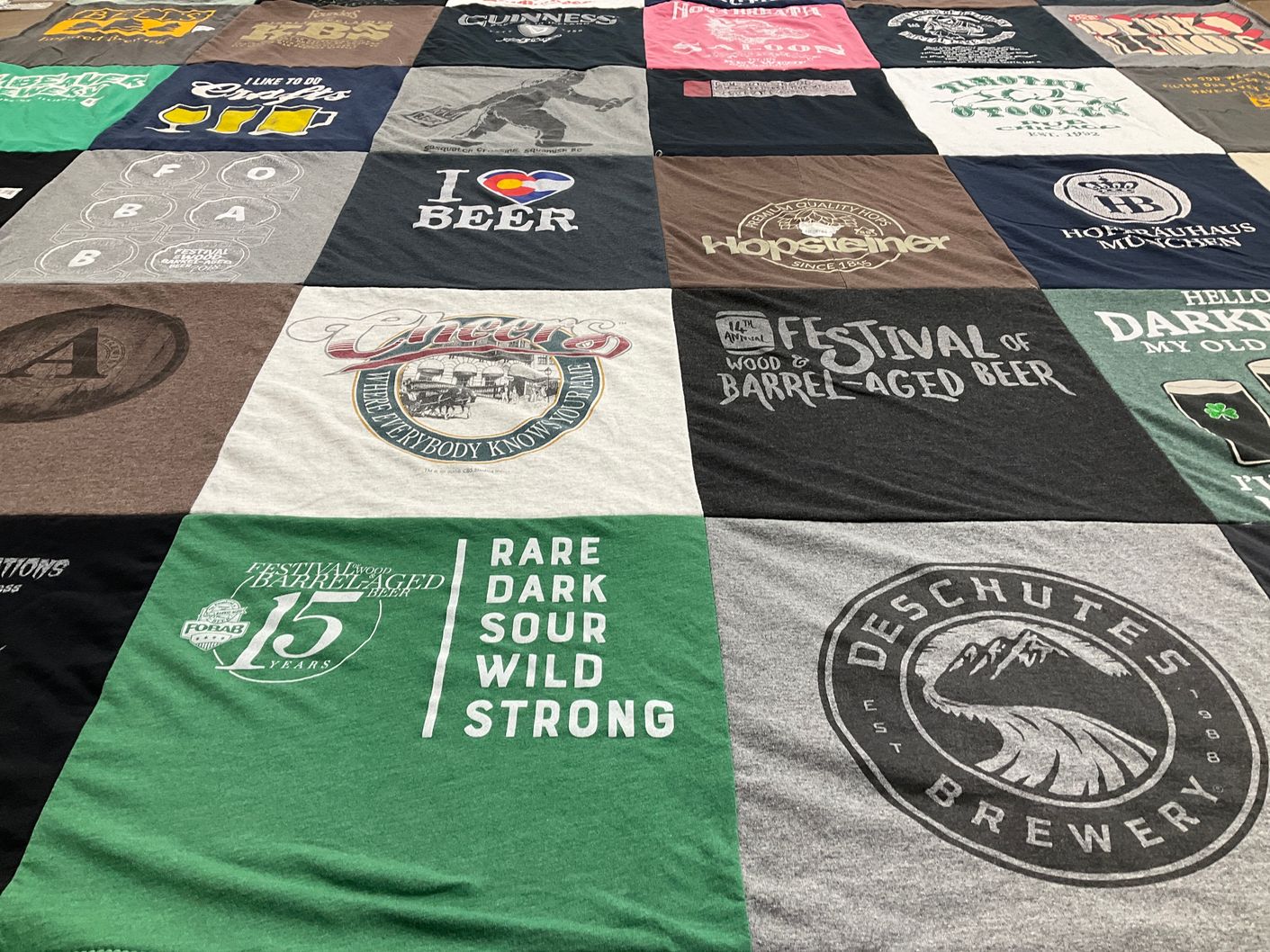 T-shirt quilt with craft beer, brewing themes by Adam from IL