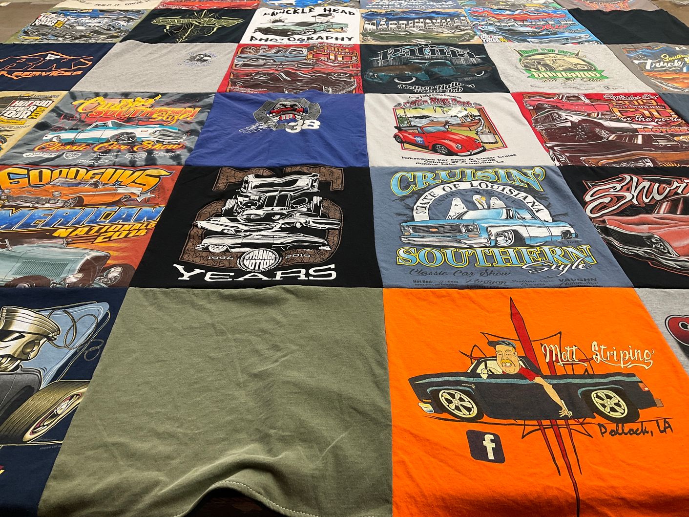 T-shirt quilt with classic cars, car shows themes by Doris from LA