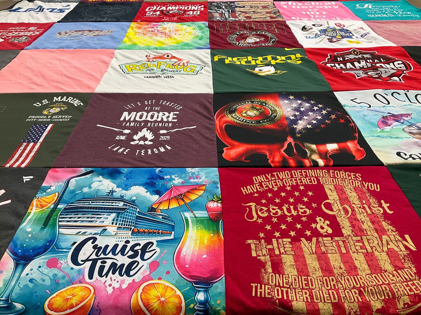 T-shirt quilt with family reunion, cruising themes by Anita from TX