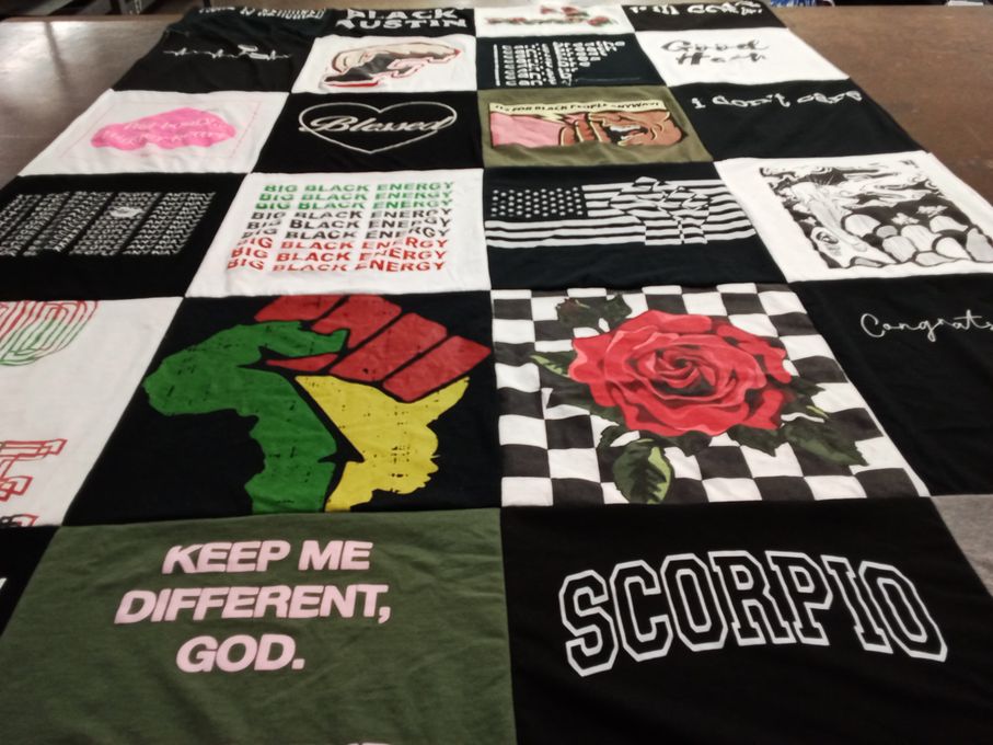 T-shirt quilt with diversity, self-expression themes by Melanie from TX