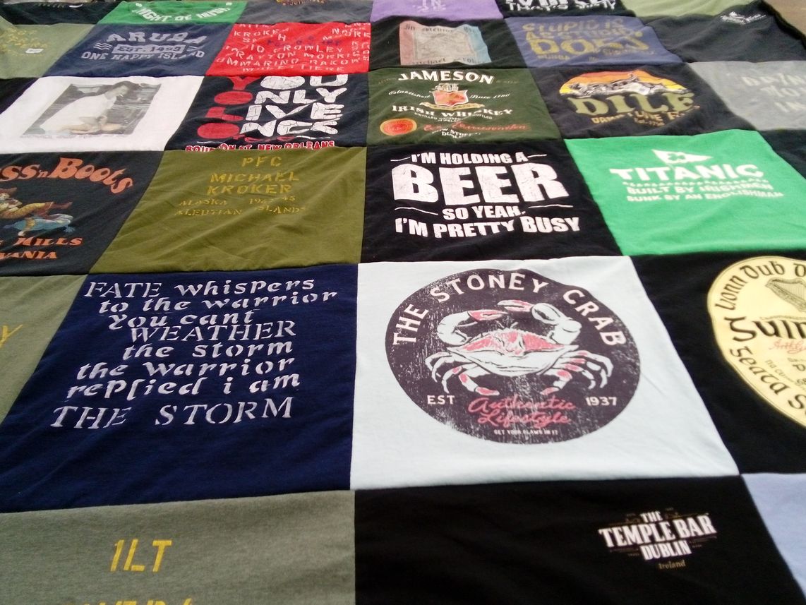 T-shirt quilt with bars, pubs themes by Lisa from PA
