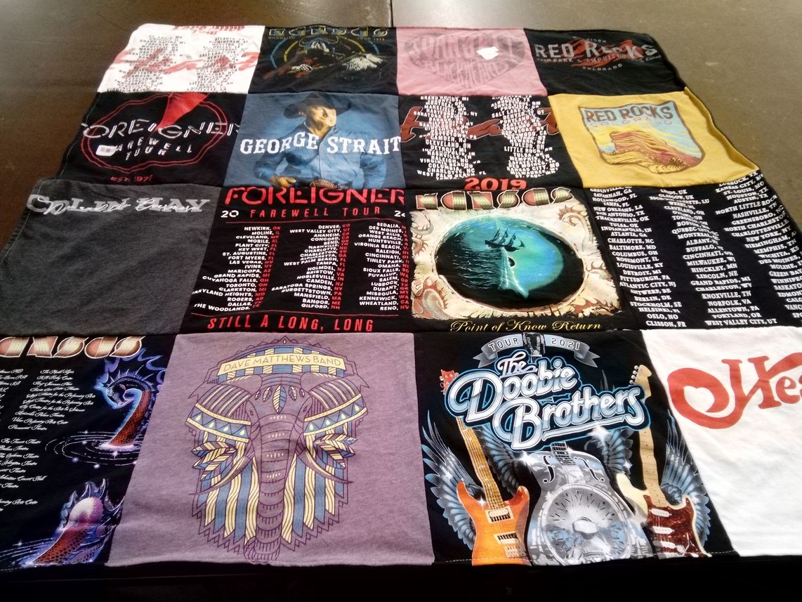T-shirt quilt with music, concerts themes by Lynanne  from FL