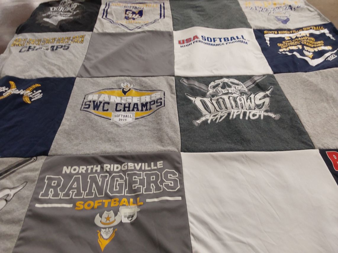 T-shirt quilt featuring north ridgeville rangers softball by Naomi from OH