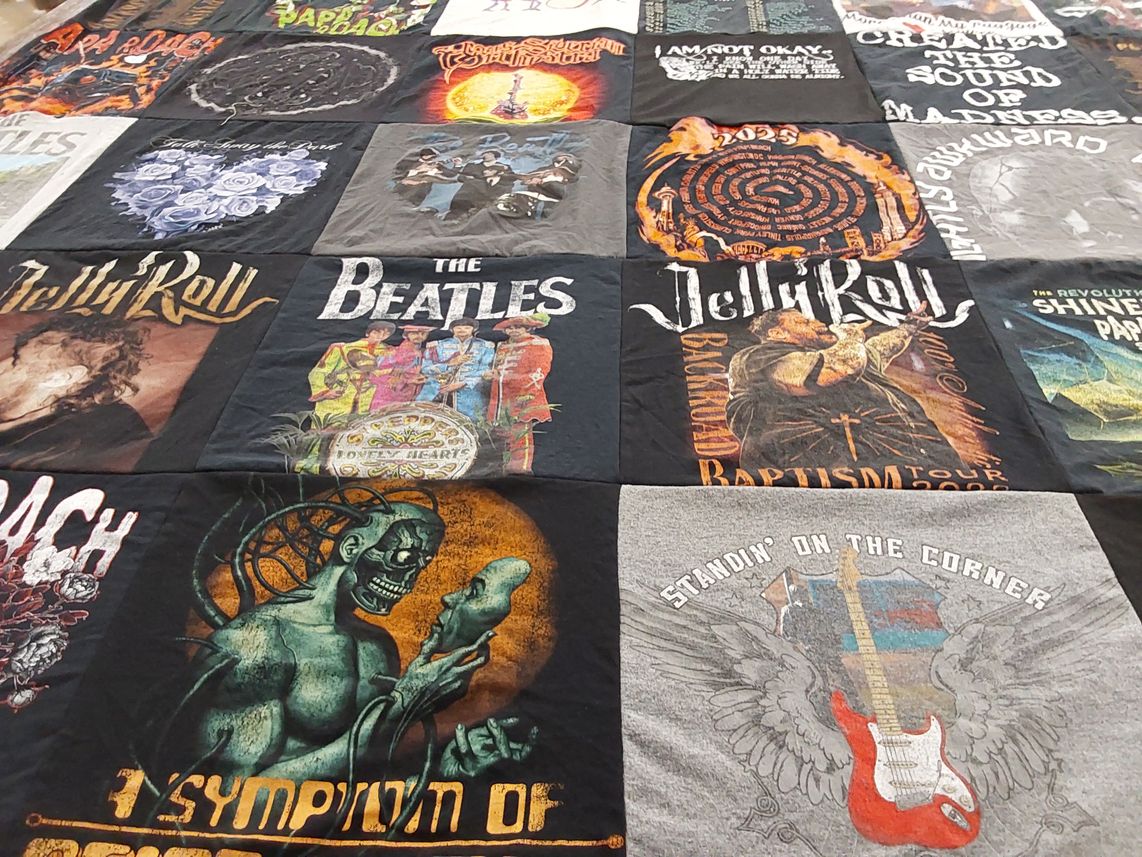 T-shirt quilt with music, rock themes by Michael from NV