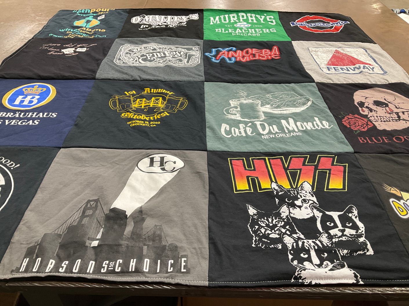 T-shirt quilt with music, food themes by Stuart from CA