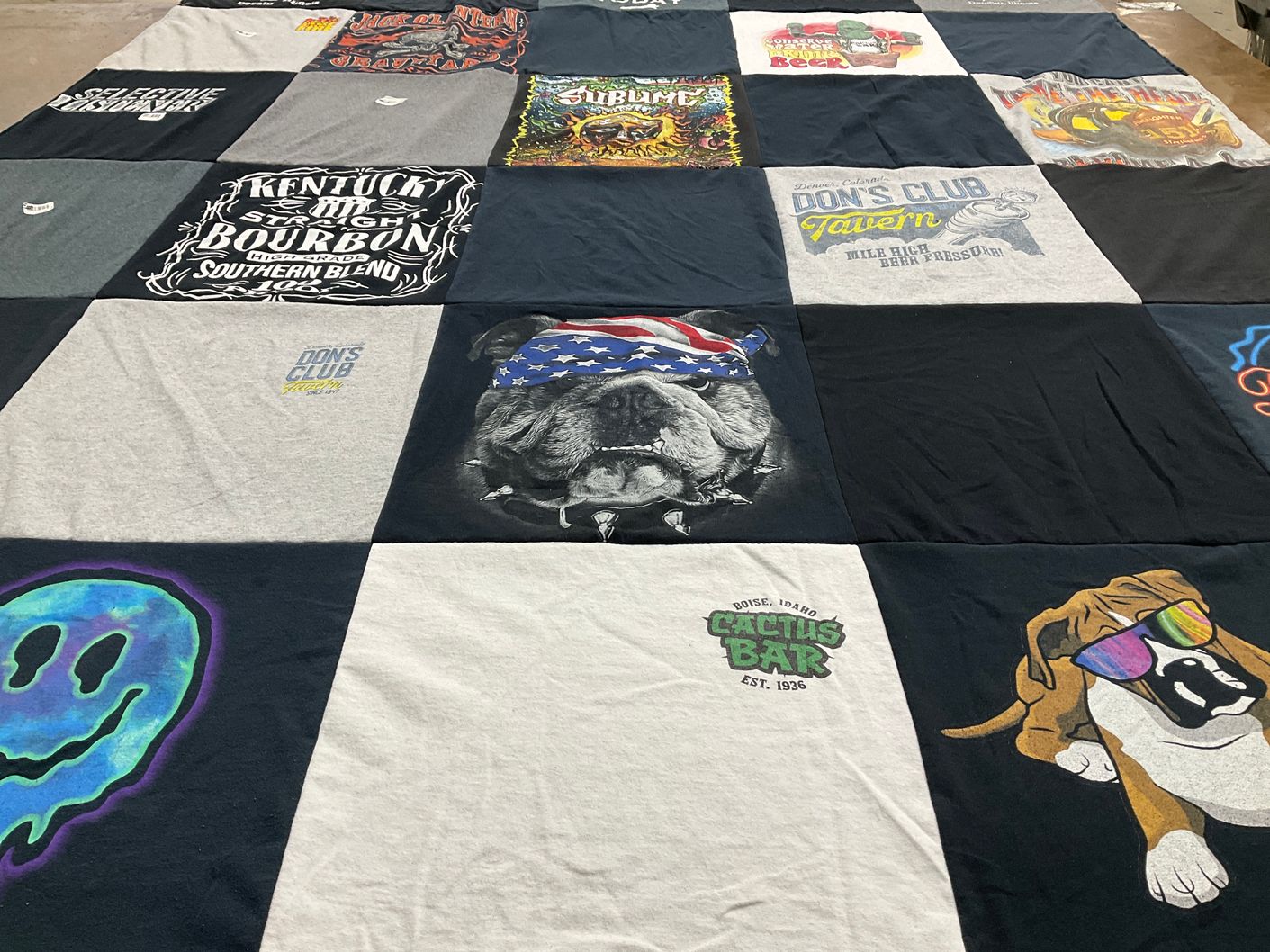 T-shirt quilt with beverages, country music themes by Linda from IN