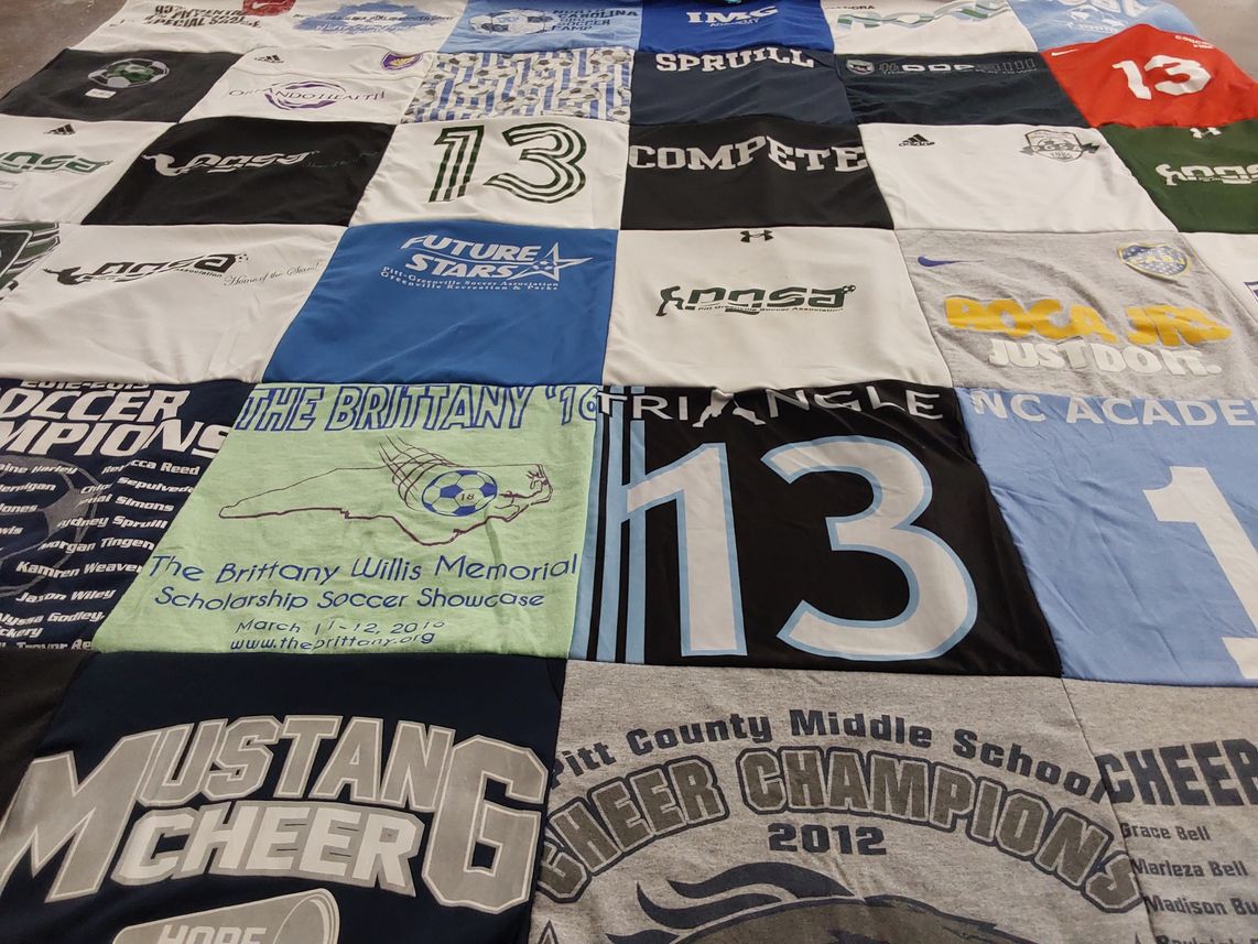 T-shirt quilt featuring mustang cheer team by Karen from NC