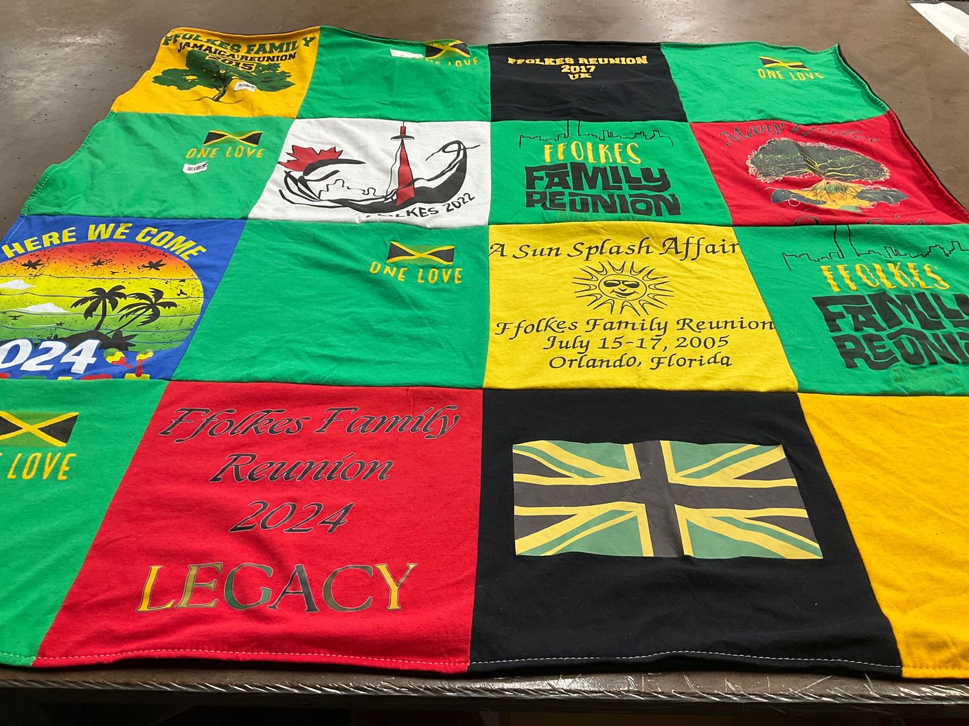 T-shirt quilt with family reunions, cultural heritage themes by Annette from VA