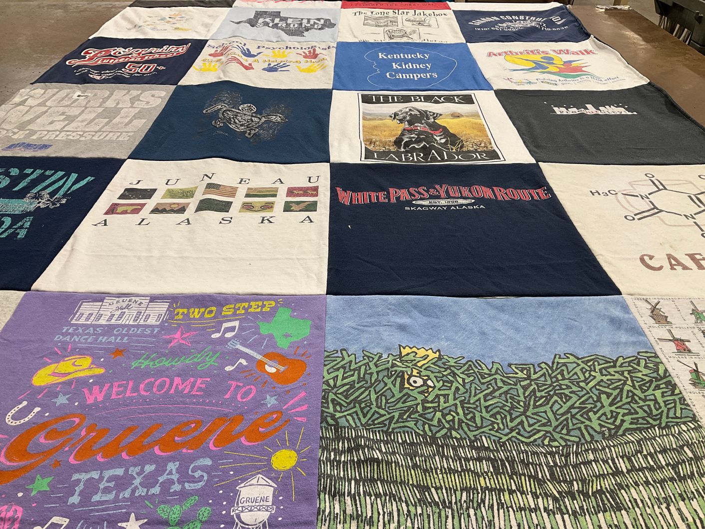T-shirt quilt with travel, outdoors themes by Vicky from TX