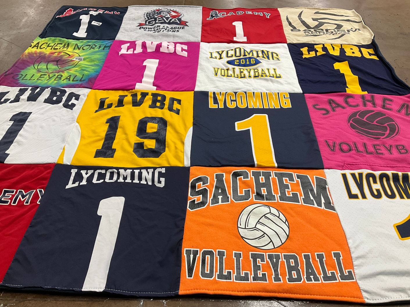 T-shirt quilt from lycoming college, sachem north high school by Emily from MD
