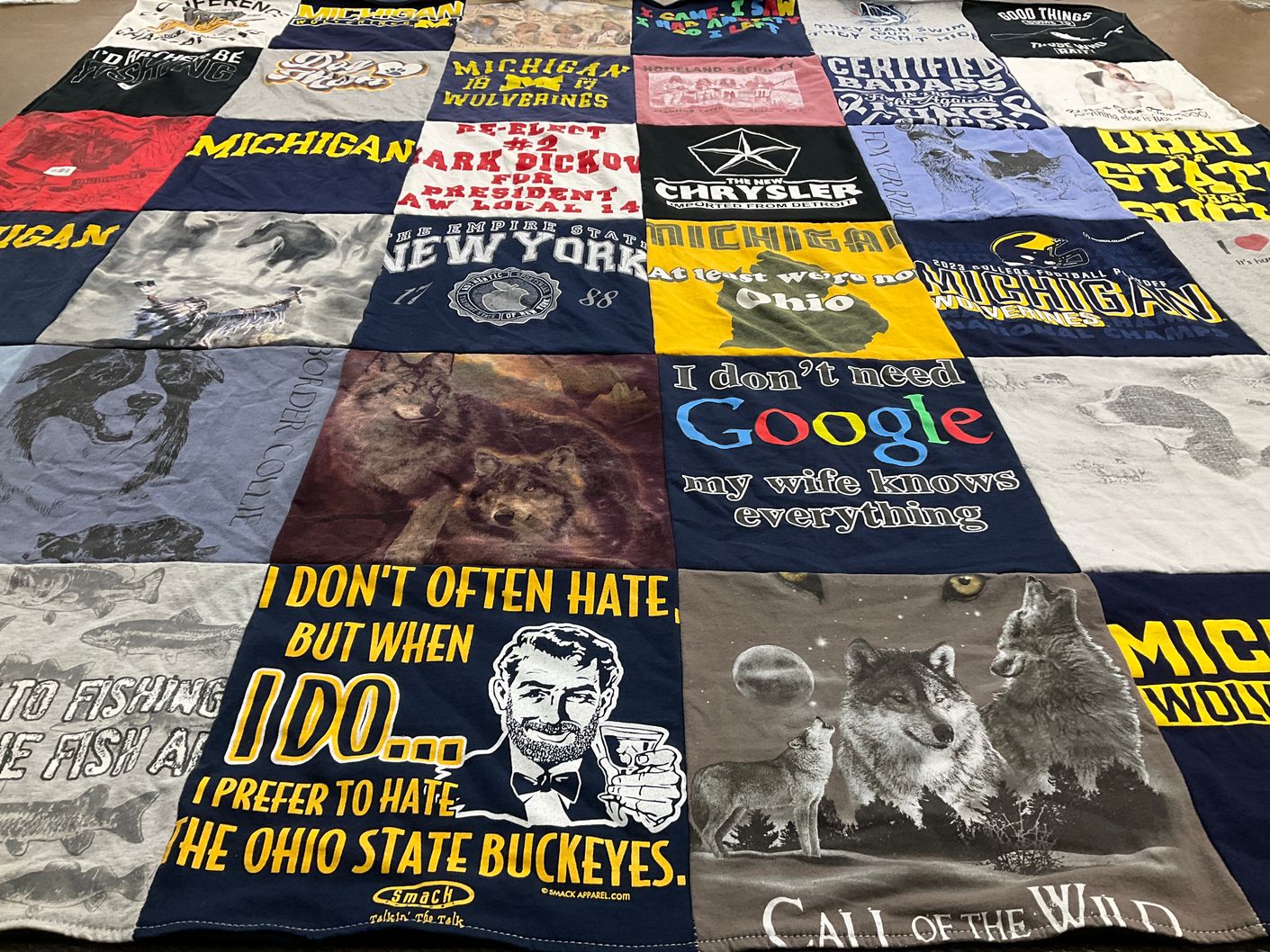 T-shirt quilt from university of michigan, ohio state university by Lisa from MI