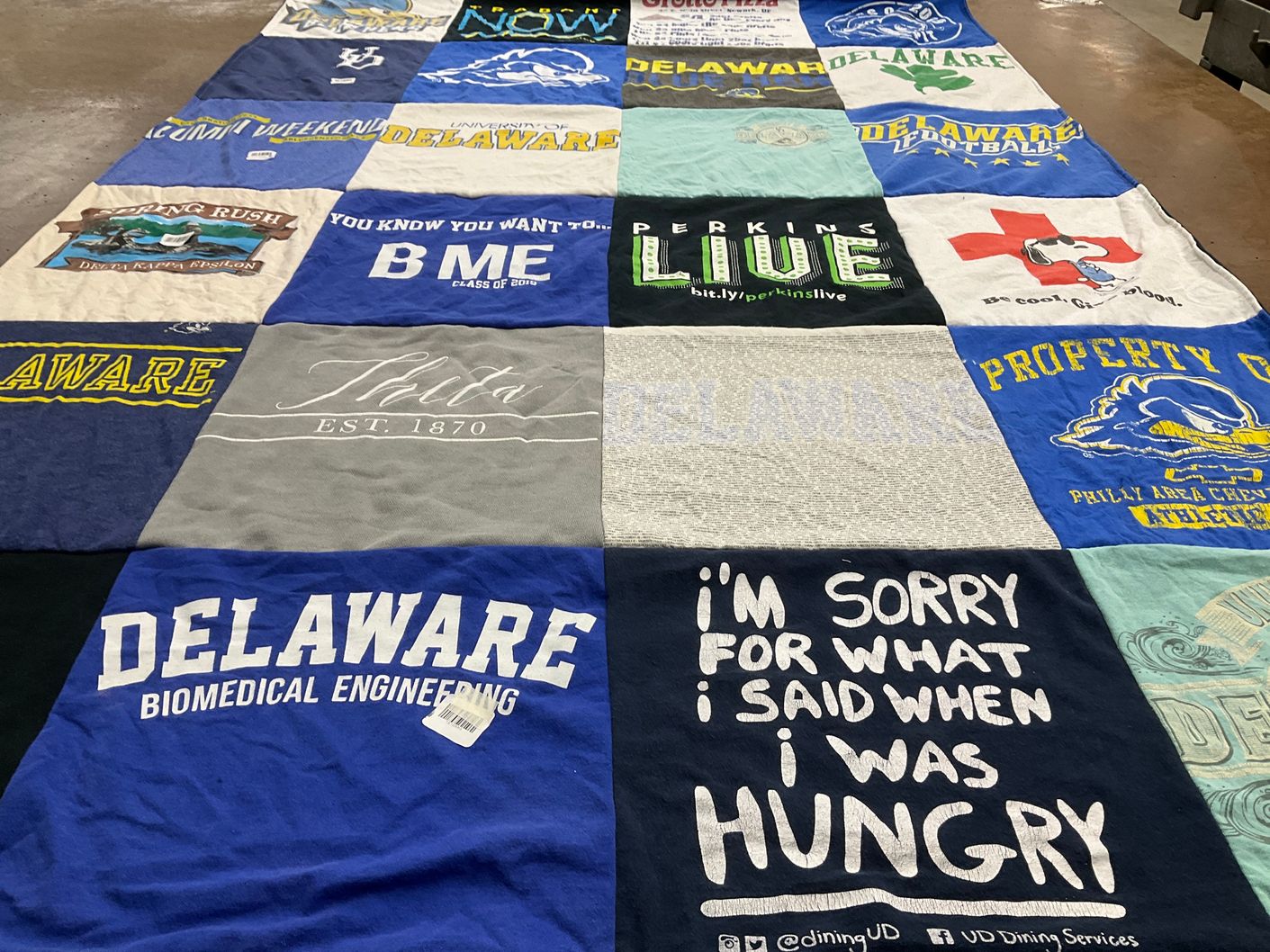 T-shirt quilt featuring university of delaware blue hens by Kayleigh from NJ