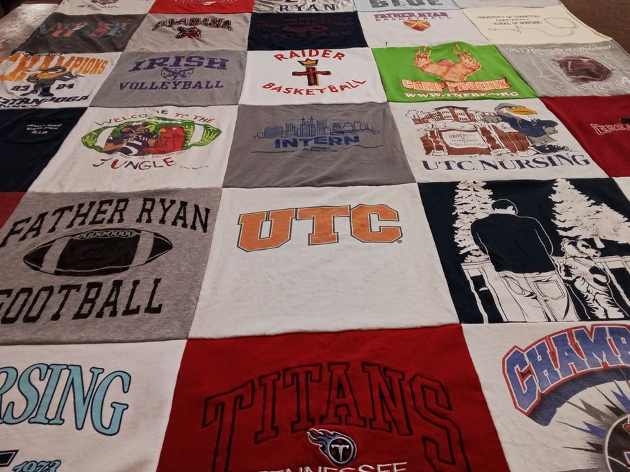 T-shirt quilt featuring raider basketball team, father ryan football team by Brooke from TN