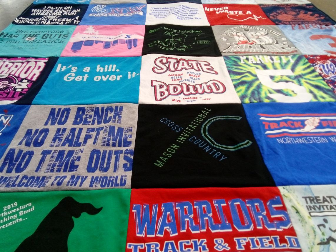 T-shirt quilt featuring warriors track and field, warriors cross country by Natalie from OH