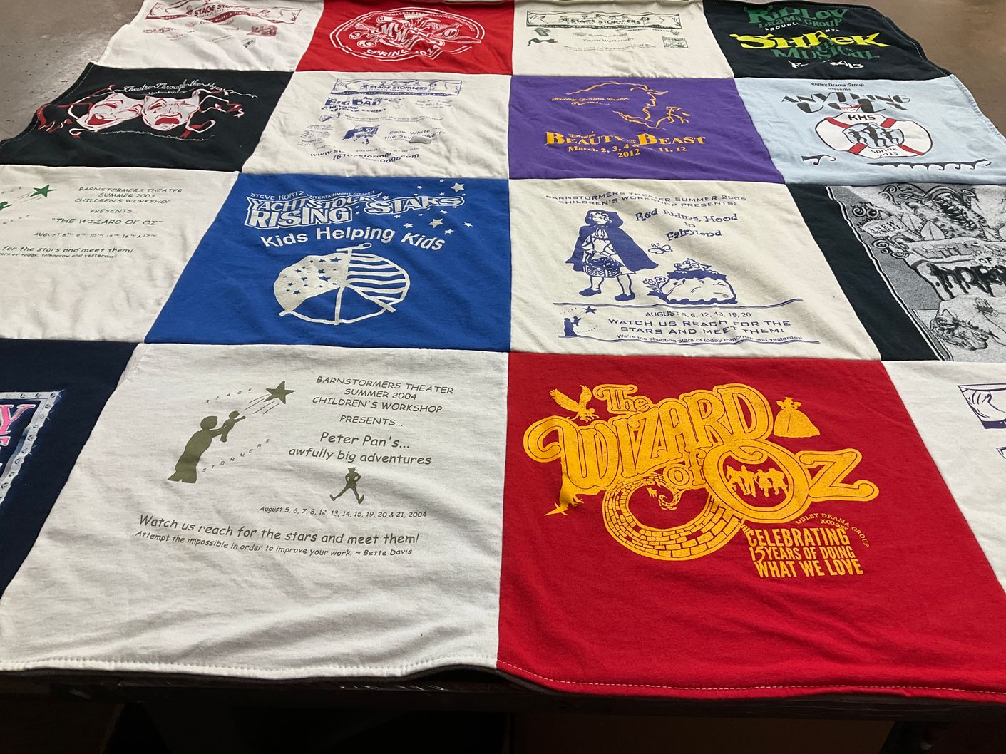 T-shirt quilt with theater, performing arts themes by Christina from PA