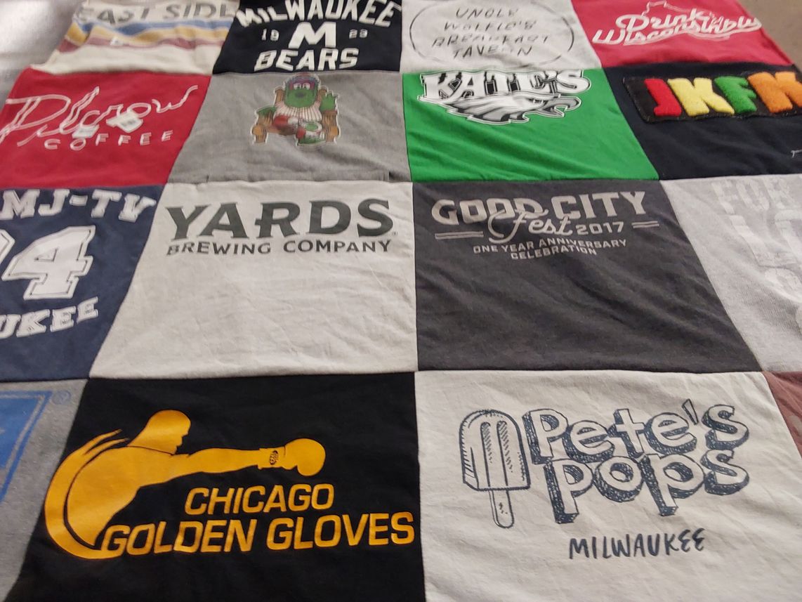 T-shirt quilt featuring milwaukee bears, chicago golden gloves by Kate from NC