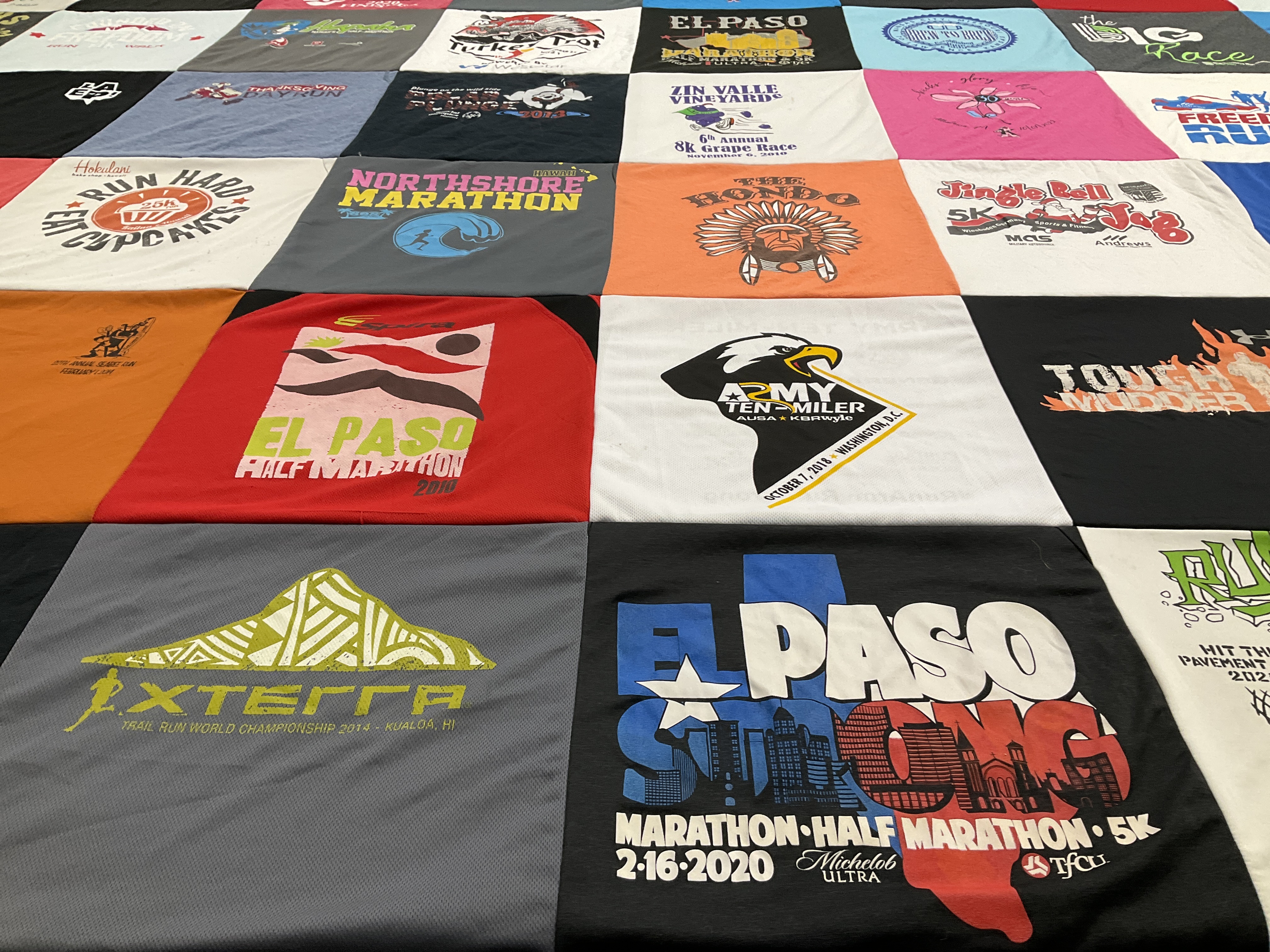 T-shirt quilt with running, marathons themes by catherine from HI