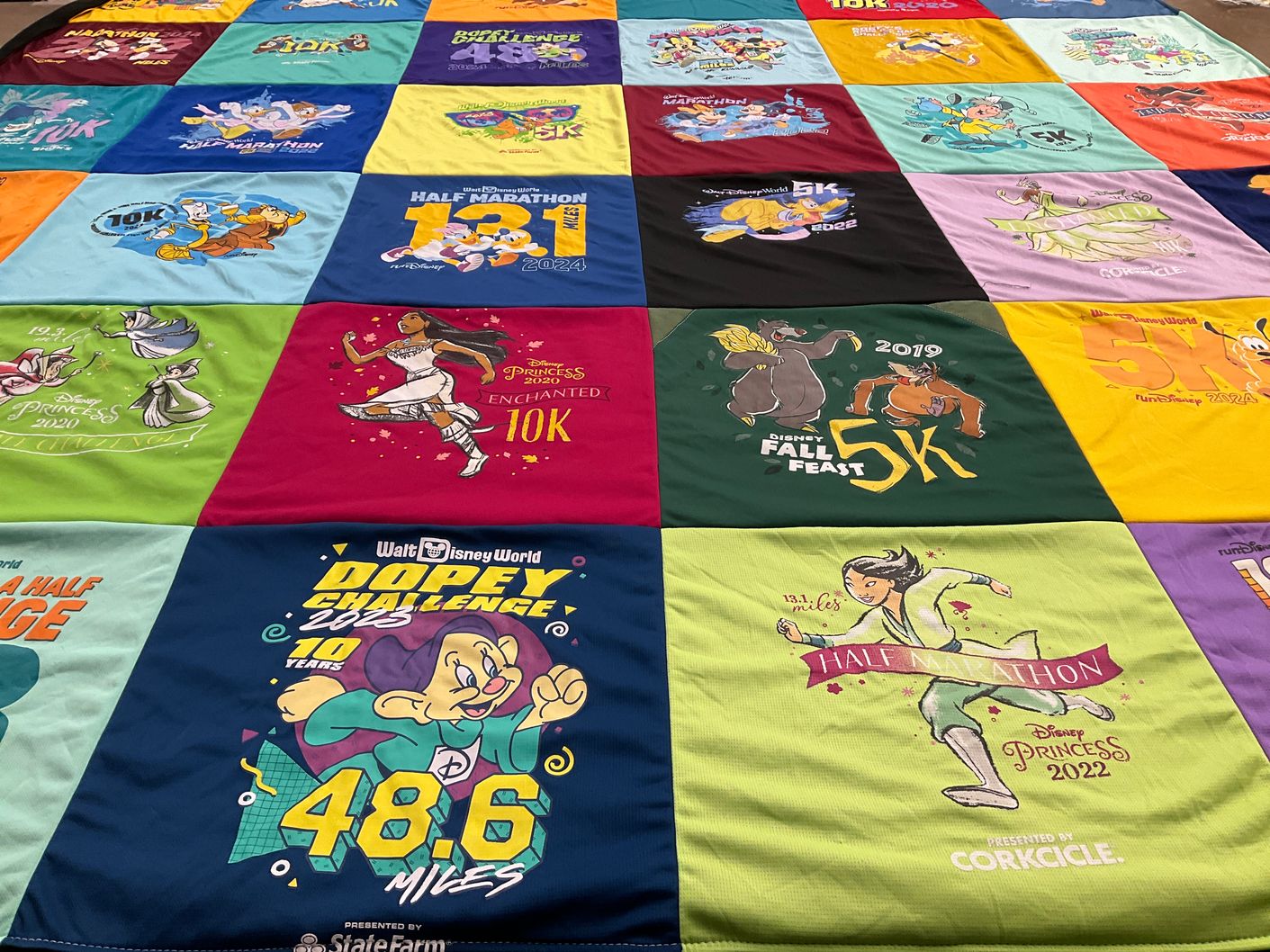 T-shirt quilt with running, marathons themes by Ellen from MA
